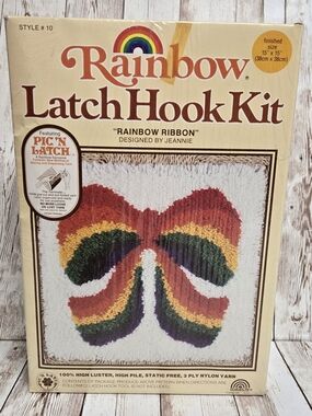 Vintage 70s Rainbow Latch Hook Kit Rainbow Ribbon 15x15 Unused Retro Craft